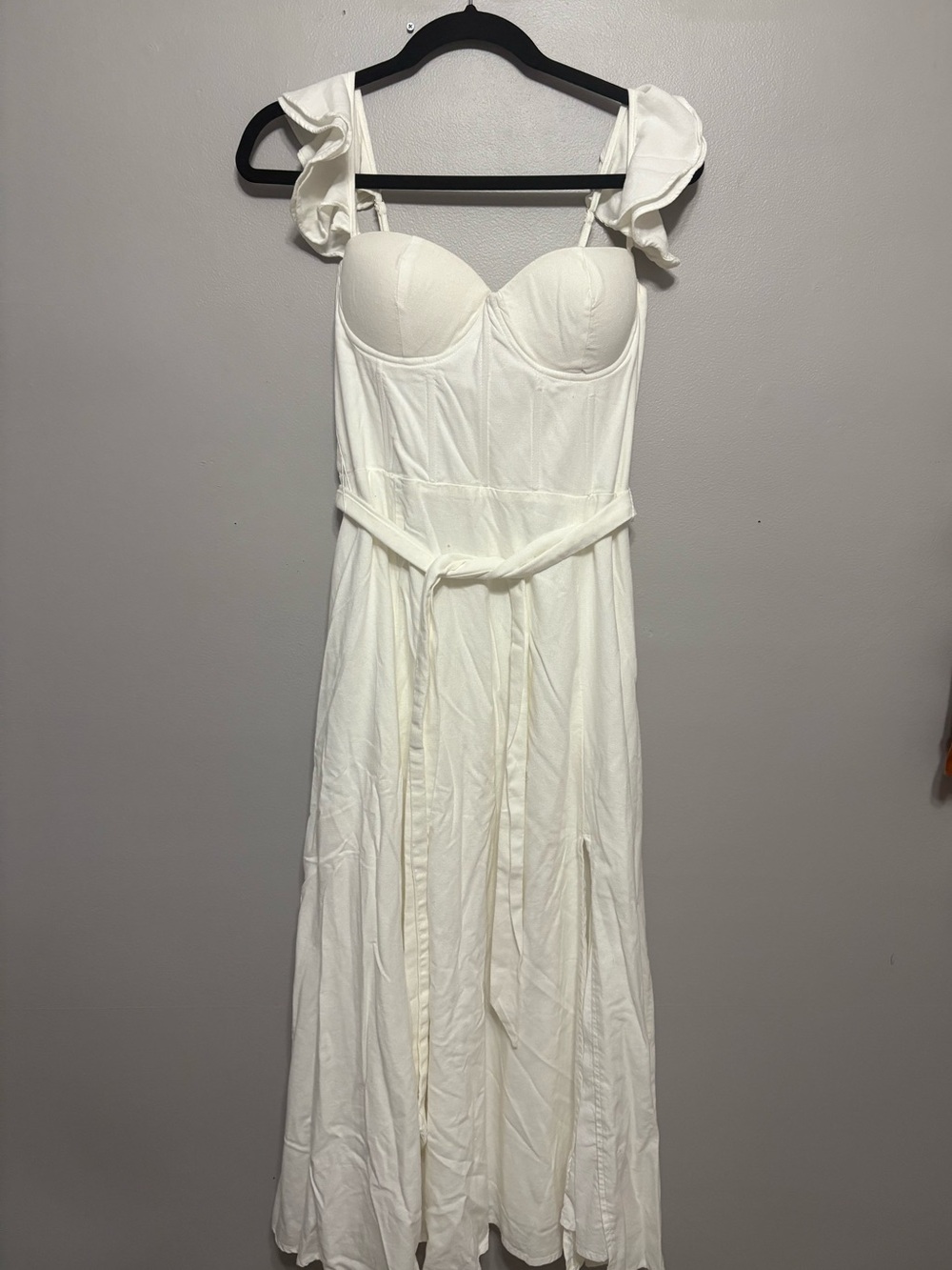 Petal & Pup White Enslee Ruffled Strap Maxi Dress with Tie Waist